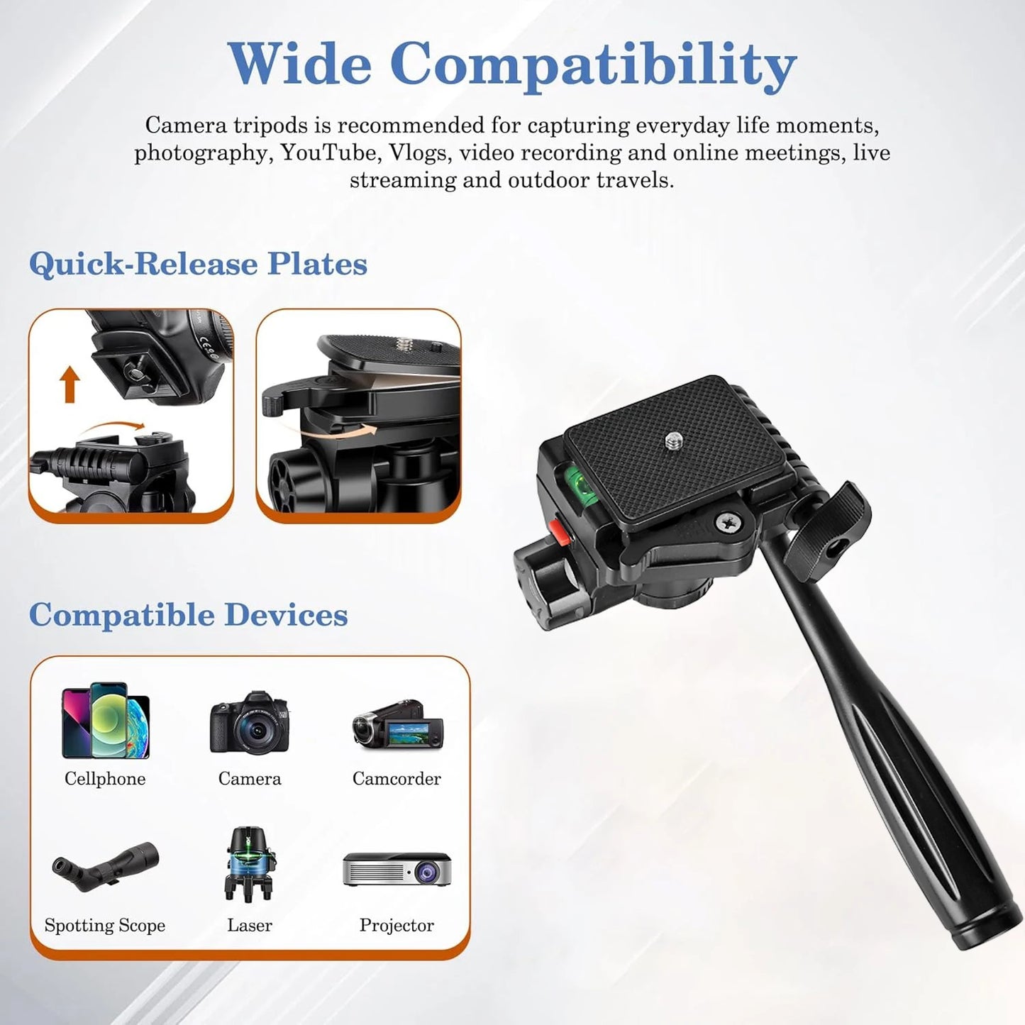 79” Camera Tripod, Tripod for Camera and Phone, Aluminum Professional Tripod Stand with Carry Bag and Phone Holder