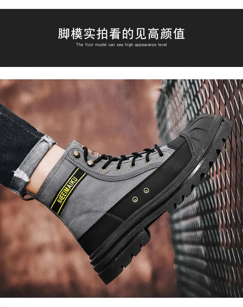 Beach Camp Men's boots four seasons high-top casual boots canvas boots soft-soled non-slip thick-soled outdoor boots fashion tooling boots