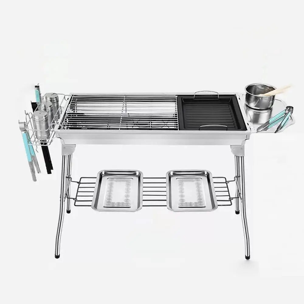 Camping Charcoal Grill Folding Barbecue stove Portable Stainless Steel Large BBQ Grill Picnic Cookware Furnace camping accessory