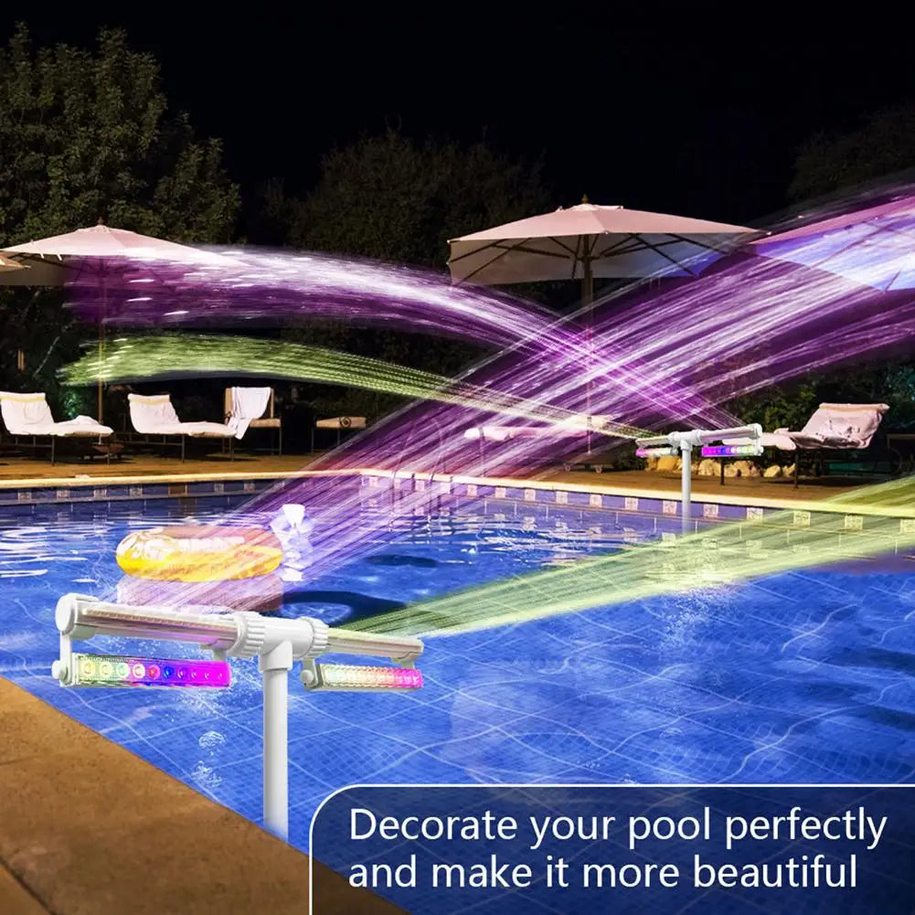 Beach Camp Pool Fountain with Lights for Inground and Above Ground Pools Dual Spray Adjustable Sprinkler Pool Waterfall Sprinkler Cooler