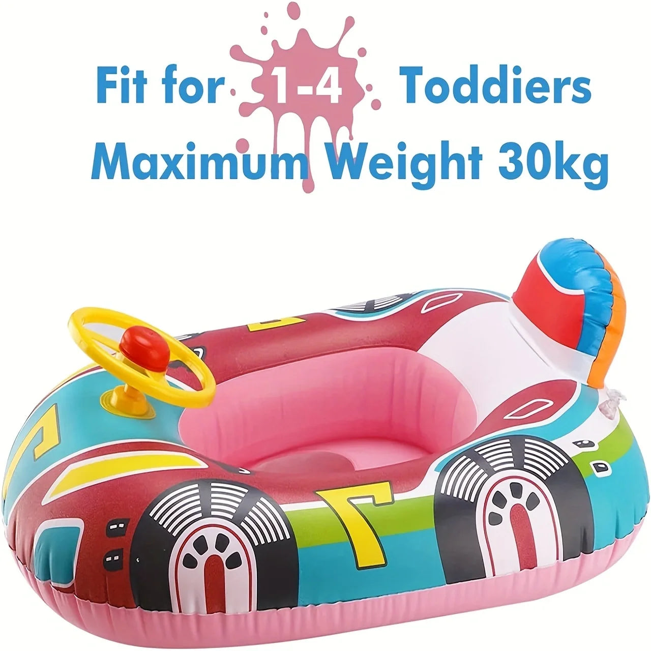 Beach Camp Baby Inflatable Pool Float Swimming Float Boat with Steering Wheel Horn for Kids Toddlers Age 1-4 Boys Girls