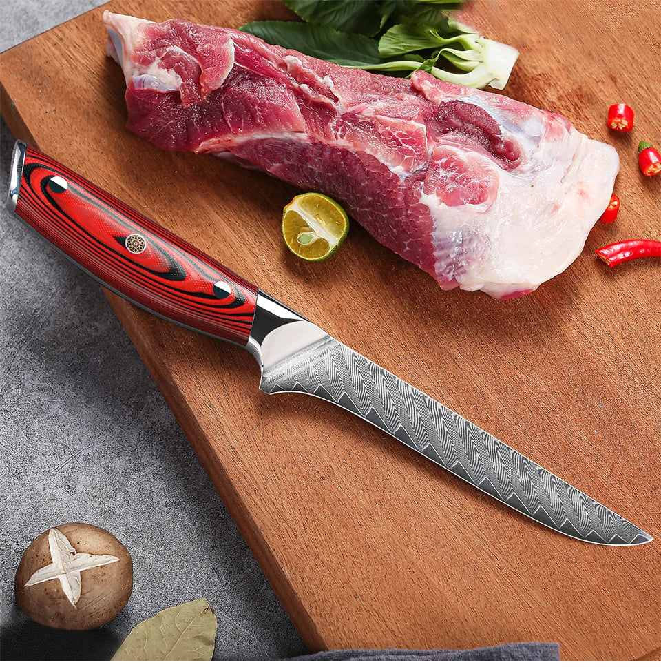 Beach Camp 6.5" Damascus Steel Boning Knife Butcher Cleaver Utility Fish Slicer Ham Chef Cooking Tools G10 Handle Kitchen Knives
