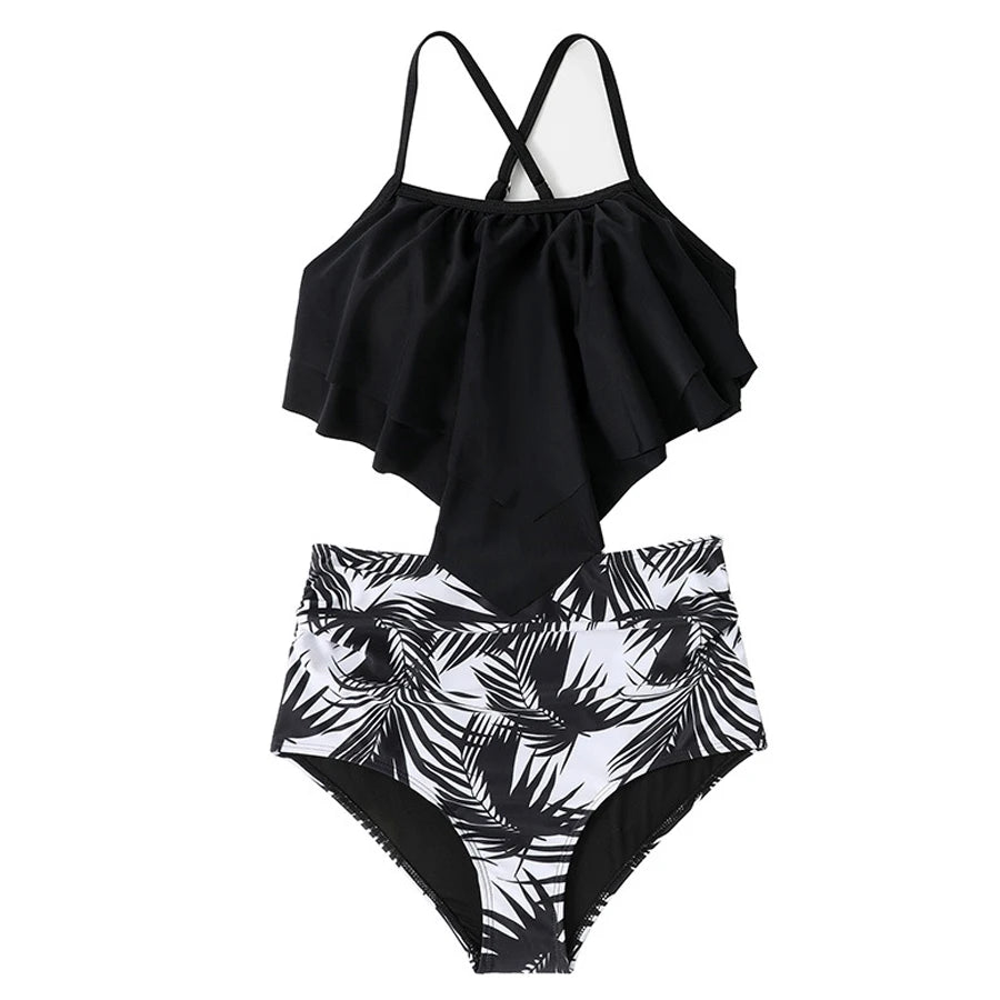 Beach Camp Ladies Swimsuits Vest With Chest Pad And Printed Shorts Children Bathing Suits Beach Vacation Adjustable Shoulder Strap Swimwear