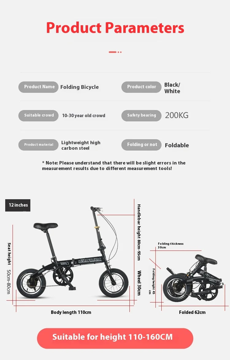 Beach Camp Cycling City Mini Folding Bicycle 14 Small Bike Portable Ultra Light Transmission Disc Brakes