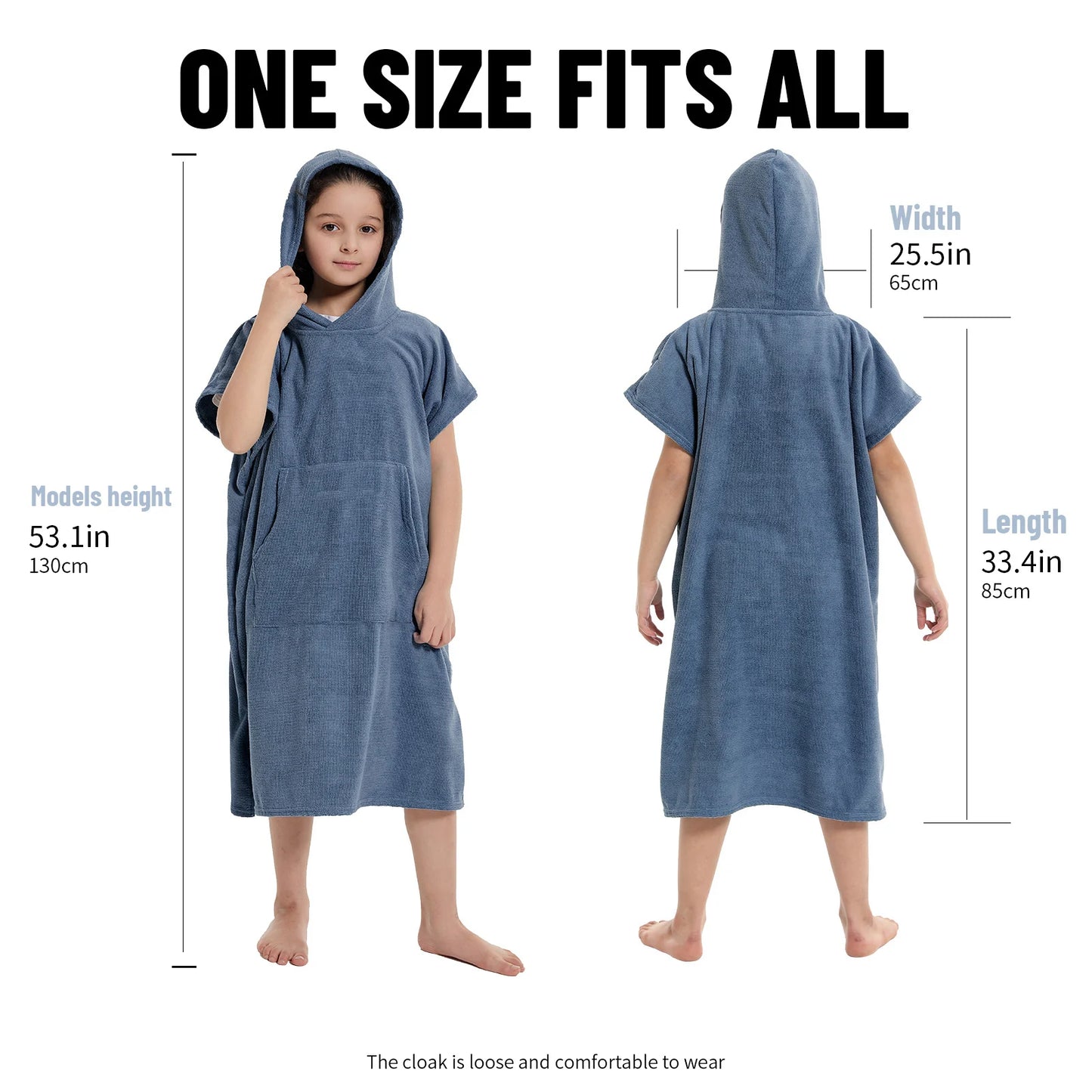 Beach Camp Kids Bath Hooded Changing Towel Robe, Swimming Robe Surf Beach Poncho, Quick Dry Absorbent Surf Poncho, Microfiber Towels