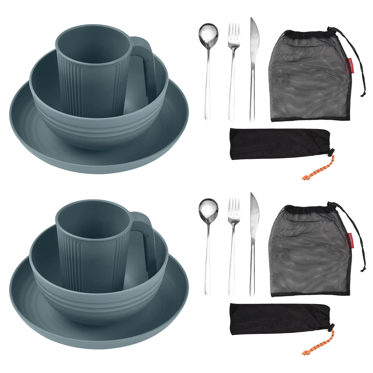 Camping Utensils Set for 1 Portable Wheat Straw Mess Kit with Bowl Plate Cup Fork Knife Spoon Outdoor Tableware & Picnicware