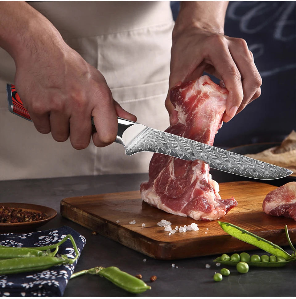Beach Camp 6.5" Damascus Steel Boning Knife Butcher Cleaver Utility Fish Slicer Ham Chef Cooking Tools G10 Handle Kitchen Knives