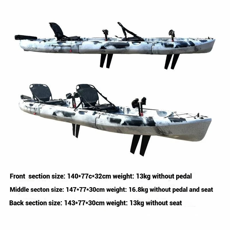 Beach Camp Portable LLDPE Kayak with Split Hard Shell, Electric/Pedal-Driven Canoe for Solo/Tandem Lake/Sea Adventures, Modular Assembly