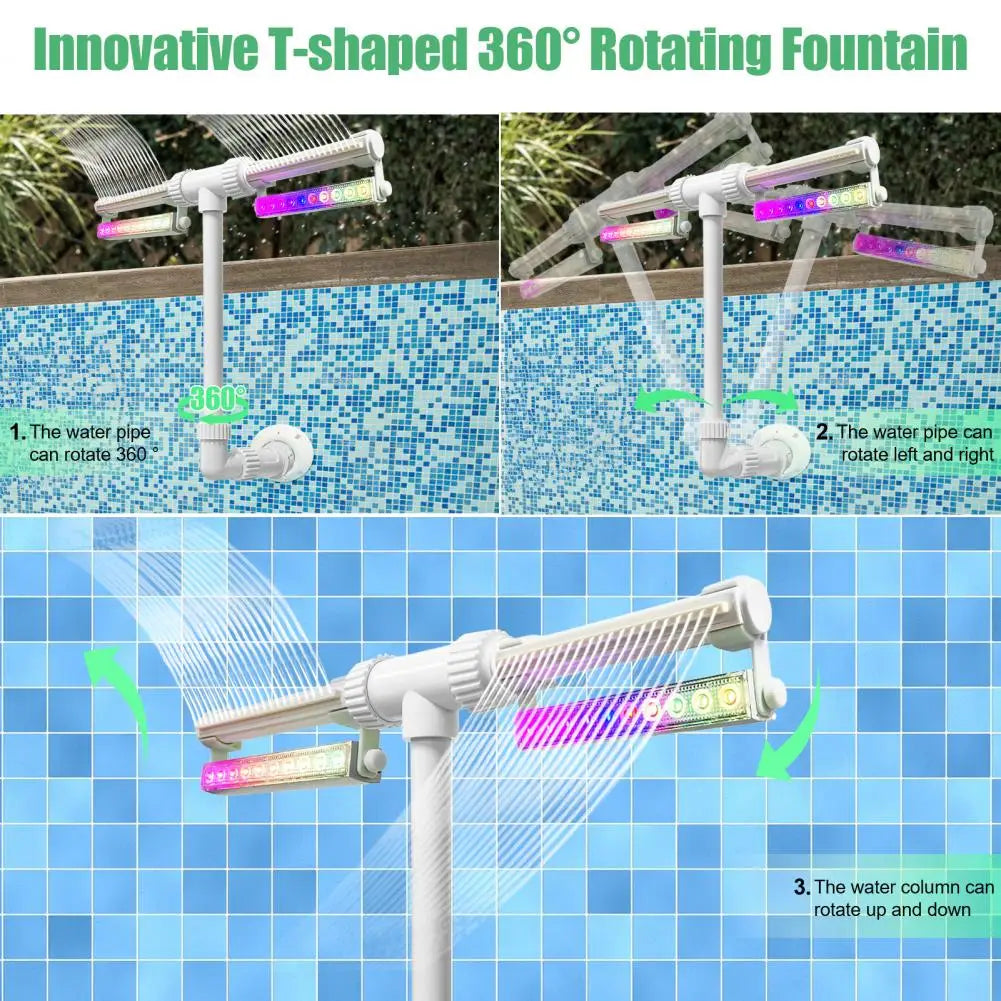 Beach Camp Pool Fountain with Lights for Inground and Above Ground Pools Dual Spray Adjustable Sprinkler Pool Waterfall Sprinkler Cooler