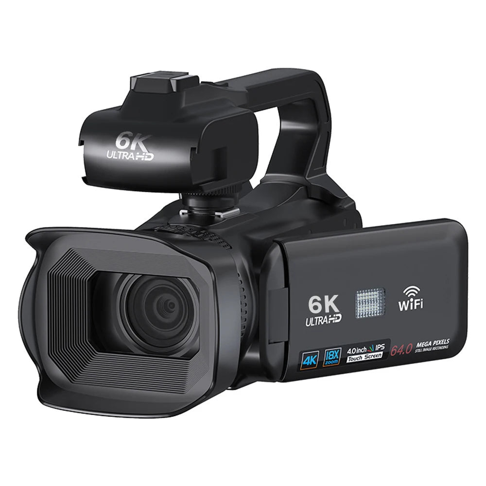 Beach Camp 6K 60FPS Professional Camcorder for Photography 64MP WiFi Livestream Webcam Video Cameras 18X Digital Zoom YouTube Vlog Recorder