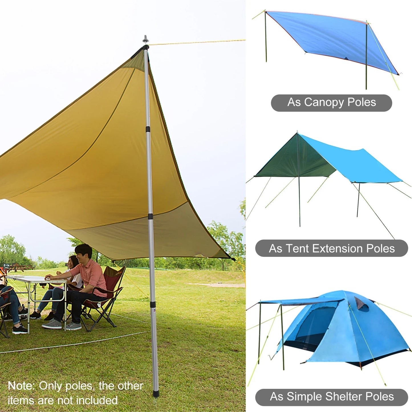 Thicken Aluminum Alloy Tent Pole Adjustable Tent Support Rod Beach Shelter Tarp Awning Pole Replacement Poles for Camping Hiking