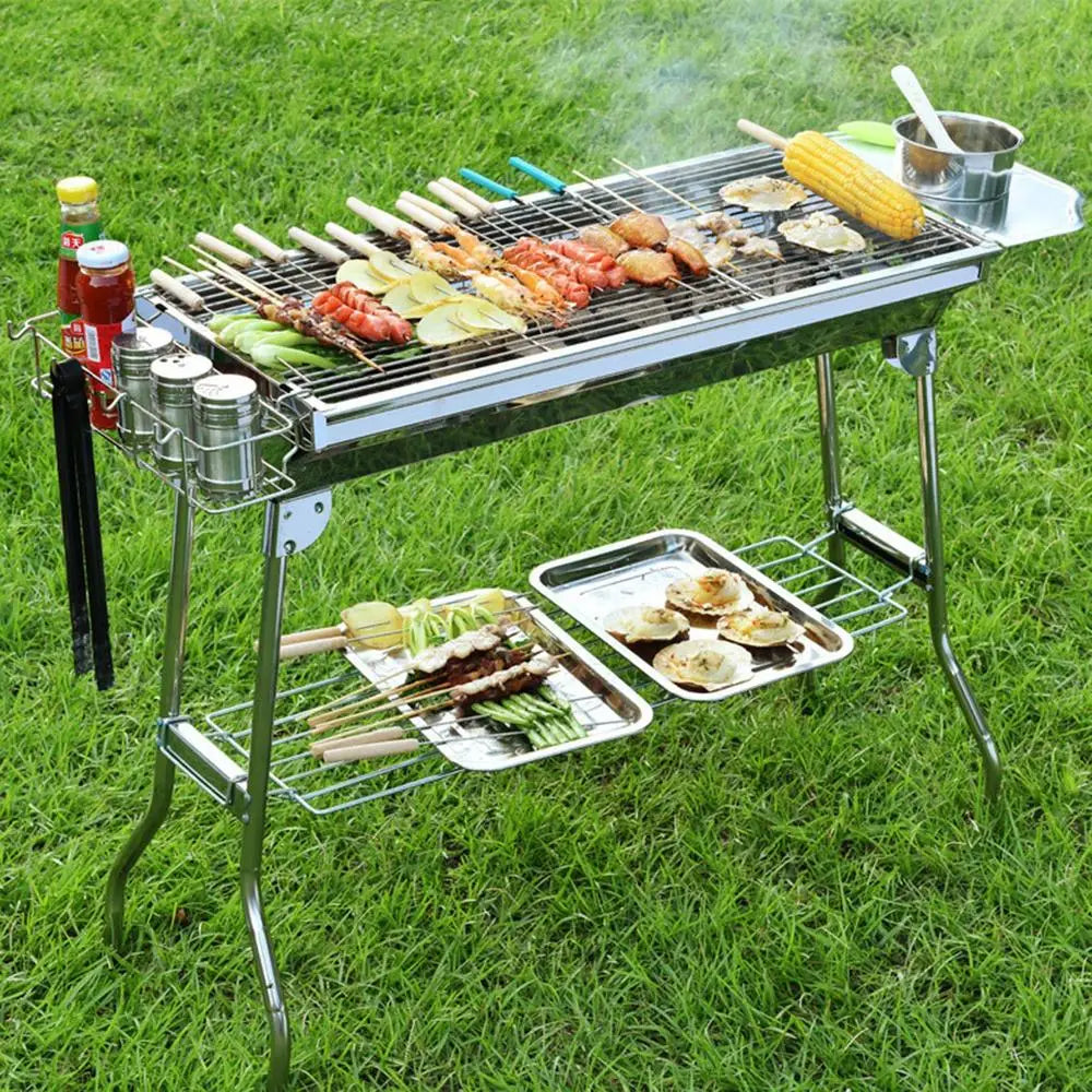 Camping Charcoal Grill Folding Barbecue stove Portable Stainless Steel Large BBQ Grill Picnic Cookware Furnace camping accessory