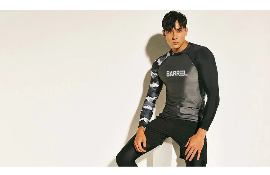 Beach Camp Rash Guard Diving Suit for Men Swimsuit Long Sleeved Sunscreen Quick Drying Rash Guard Surfing Suit Snorkeling Set Bathing Suit