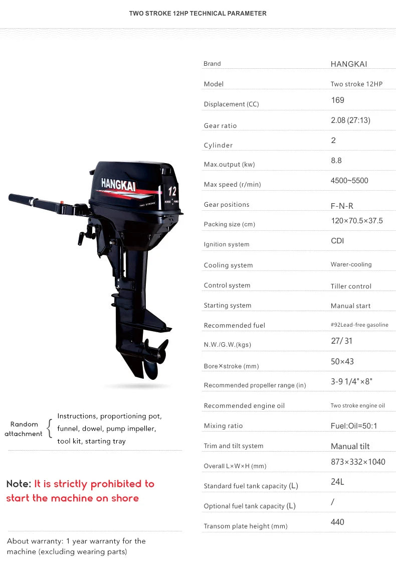 Beach Camp 18HP 2 Stroke Outboard Motor, Fishing Boat Engine Water Cooling 246CC Heavy Duty Boat Engine Marine Engine with CDI Ignition