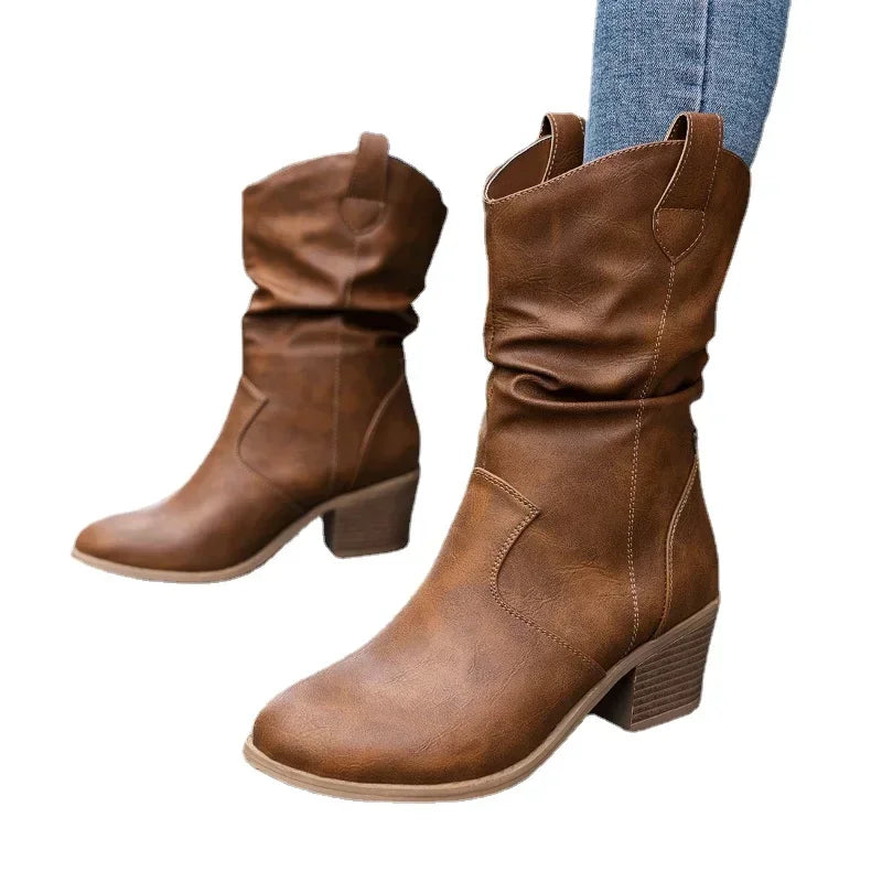 Western Cowboy Boots for Women Autumn Winter Retro