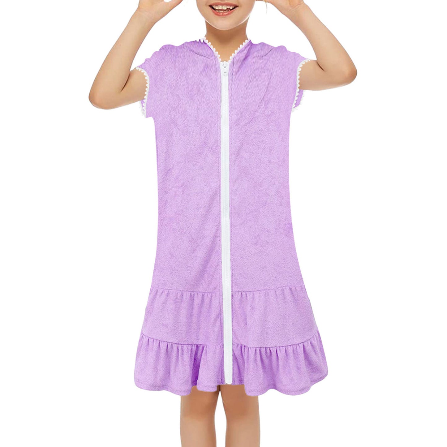 Beach Camp 3-11 Years Little Girls Swim Cover Up Kids Swimsuit Coverup Beach Bathing Suit Hooded Bathrobe Absorbent Terry Beach Dress New