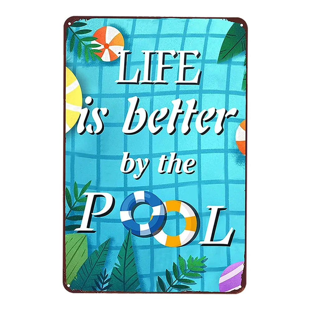 Beach camp Pool Rules Sign for Outdoor, Backyard Metal Swimming Pool Sign, No Diving No Running No Peeing No Lifeguard on Duty Sign