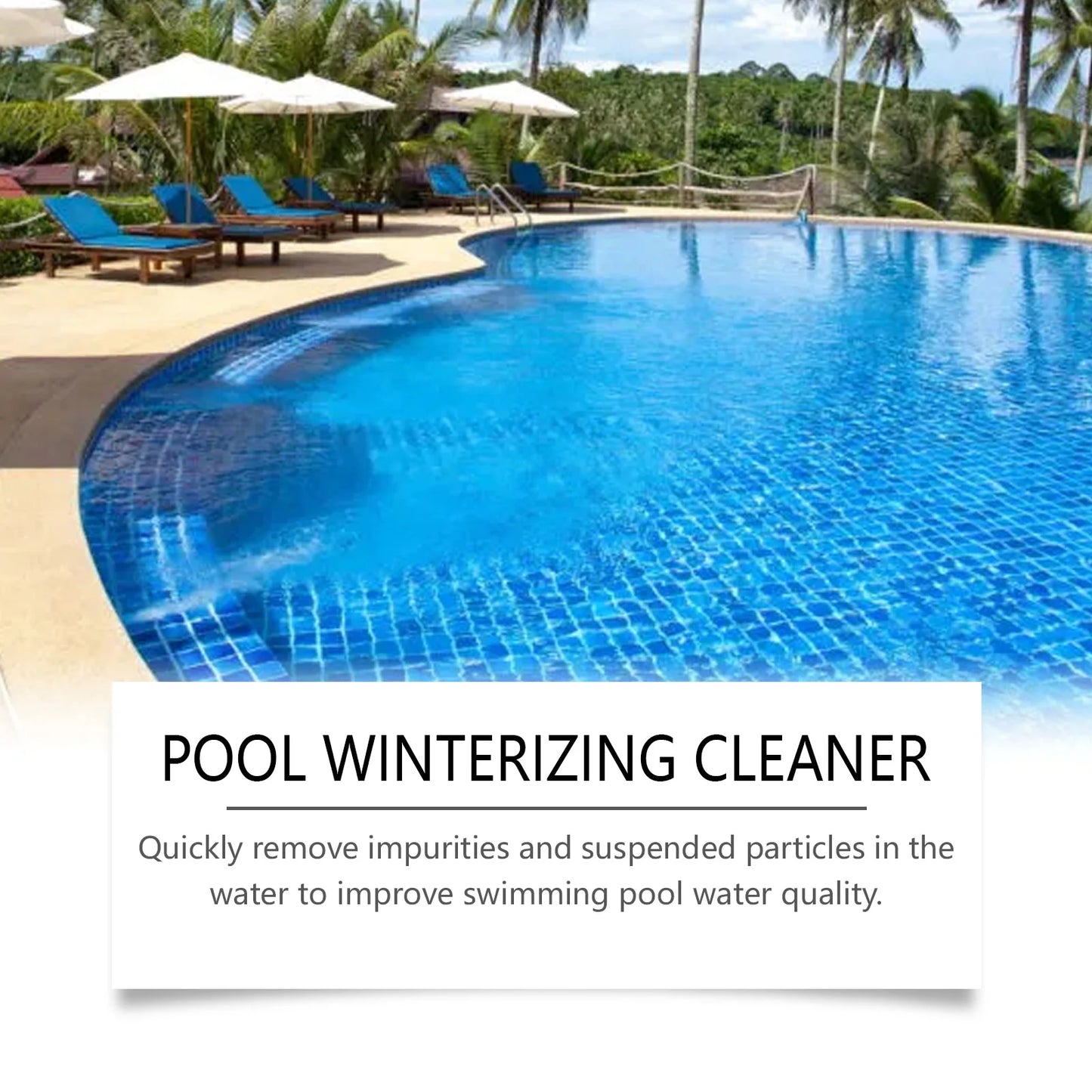 Beach Camp Swimming pool clarifier; used to improve the water quality of public outdoor swimming pools in the home.