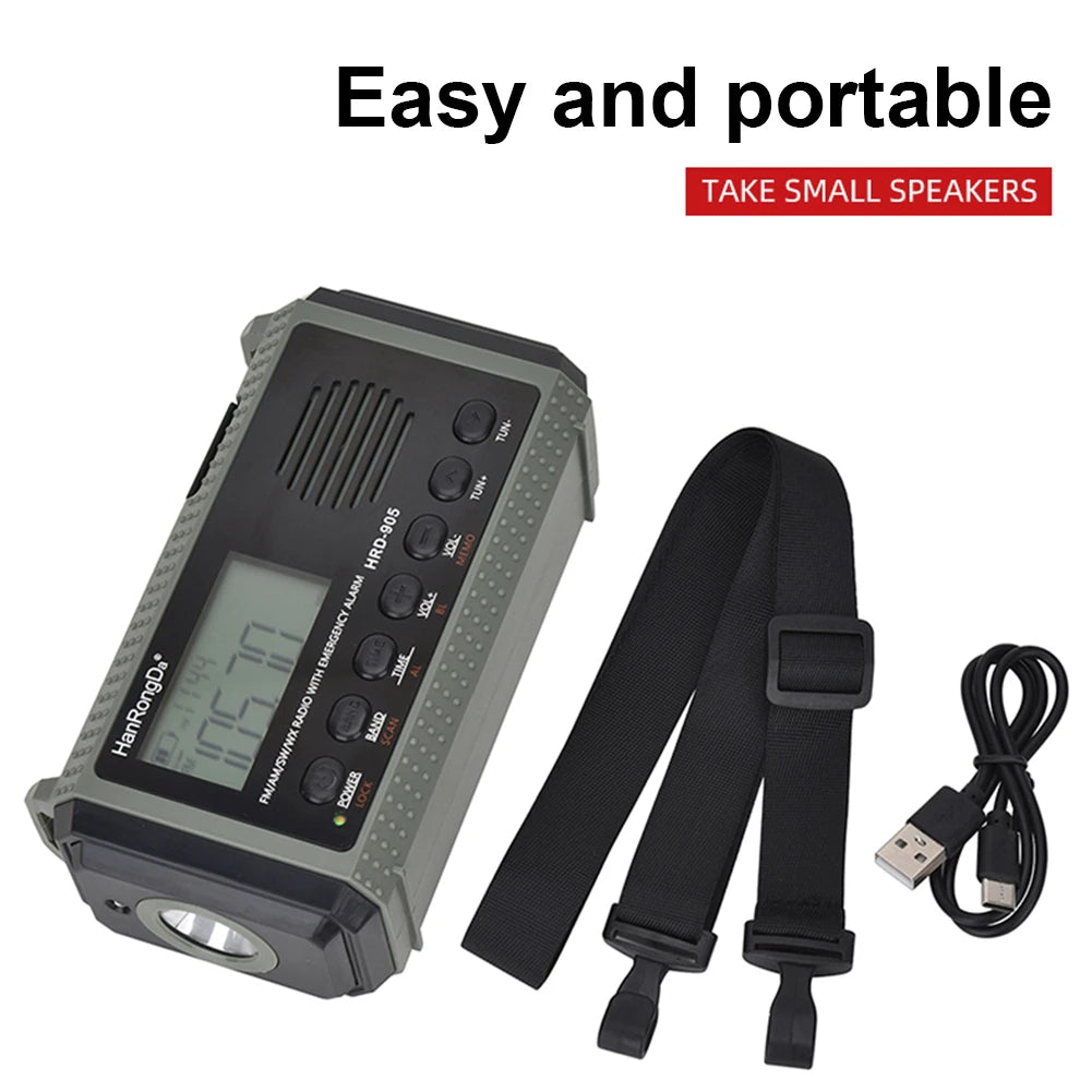 Beach Camp 12000mAh AM/FM/NOAA Emergency Radio Mini Portable Radio Solar Hand Crank Wnid-up Weather Alert Emergency Radio Survival Lamp