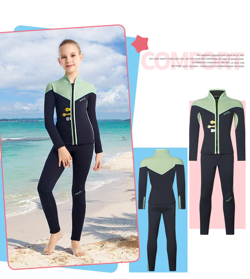 Beach Camp Two-Piece Neoprene Swimsuit for Kids, Professional Swimwear for Boys and Girls, Surfing Wetsuit Diving Suits, Bathing Suit