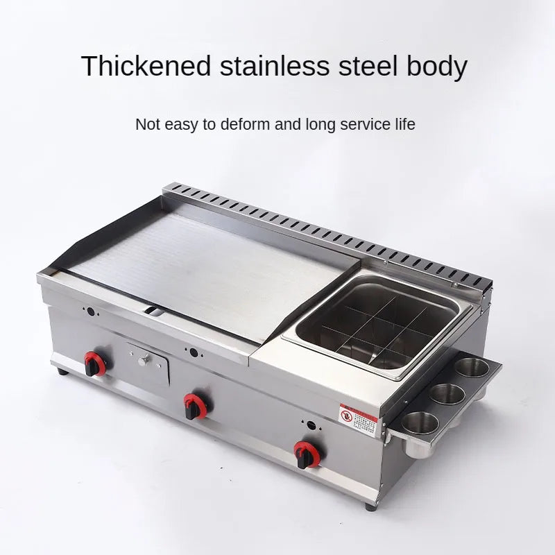 Commercial gas furnace, Combination machine for grilling and frying, Setting up a stall Snack sales for pancake Braised Squid