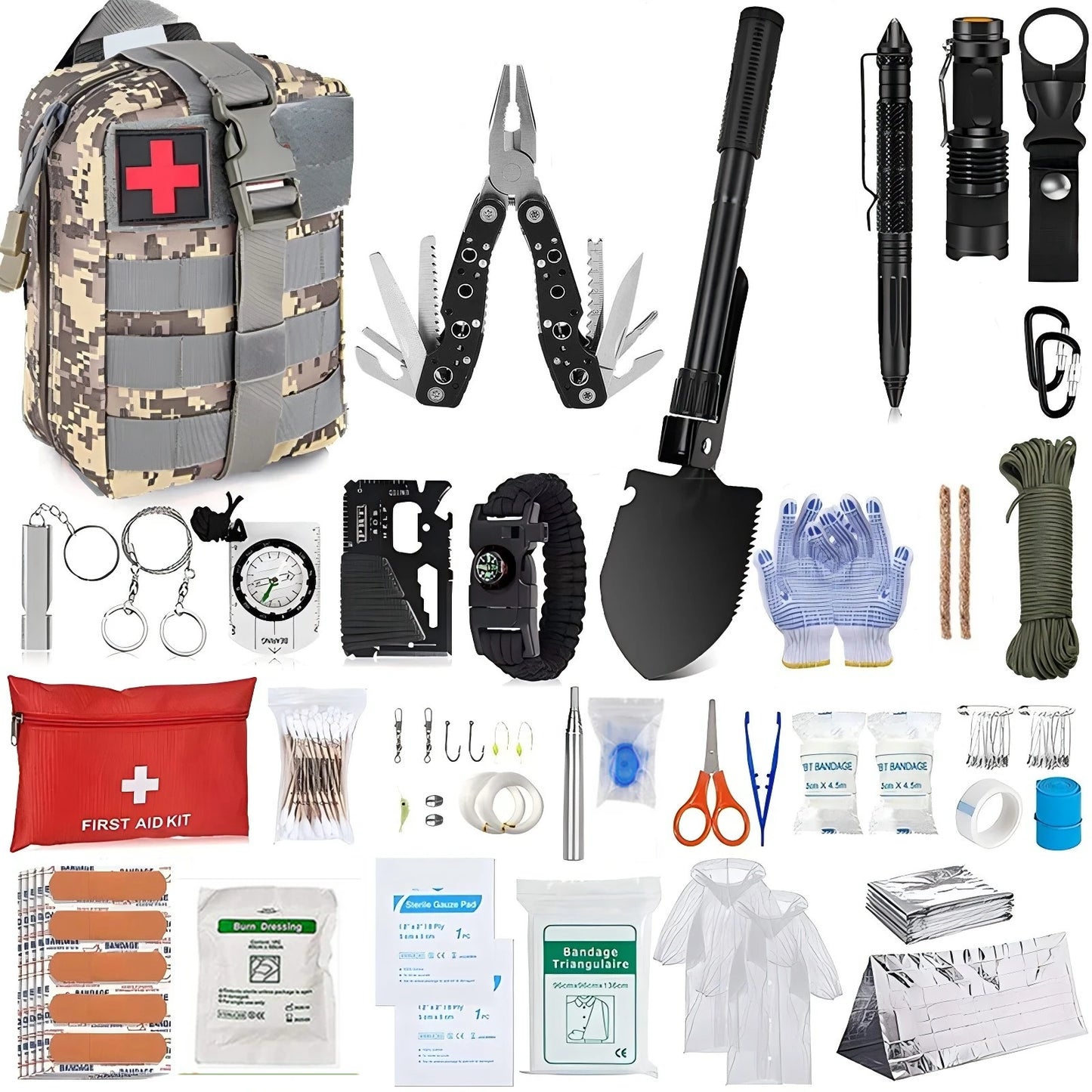 Outdoor Survival Kit: Multifunctional Camping & Hiking Essentials - First Aid Kit Emergency Tactical Gear Set 
