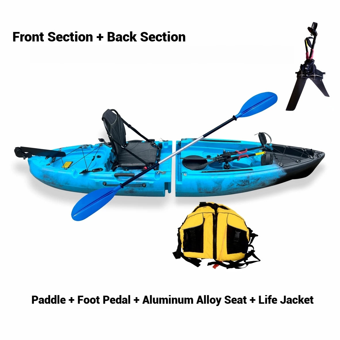 Beach Camp Portable LLDPE Kayak with Split Hard Shell, Electric/Pedal-Driven Canoe for Solo/Tandem Lake/Sea Adventures, Modular Assembly