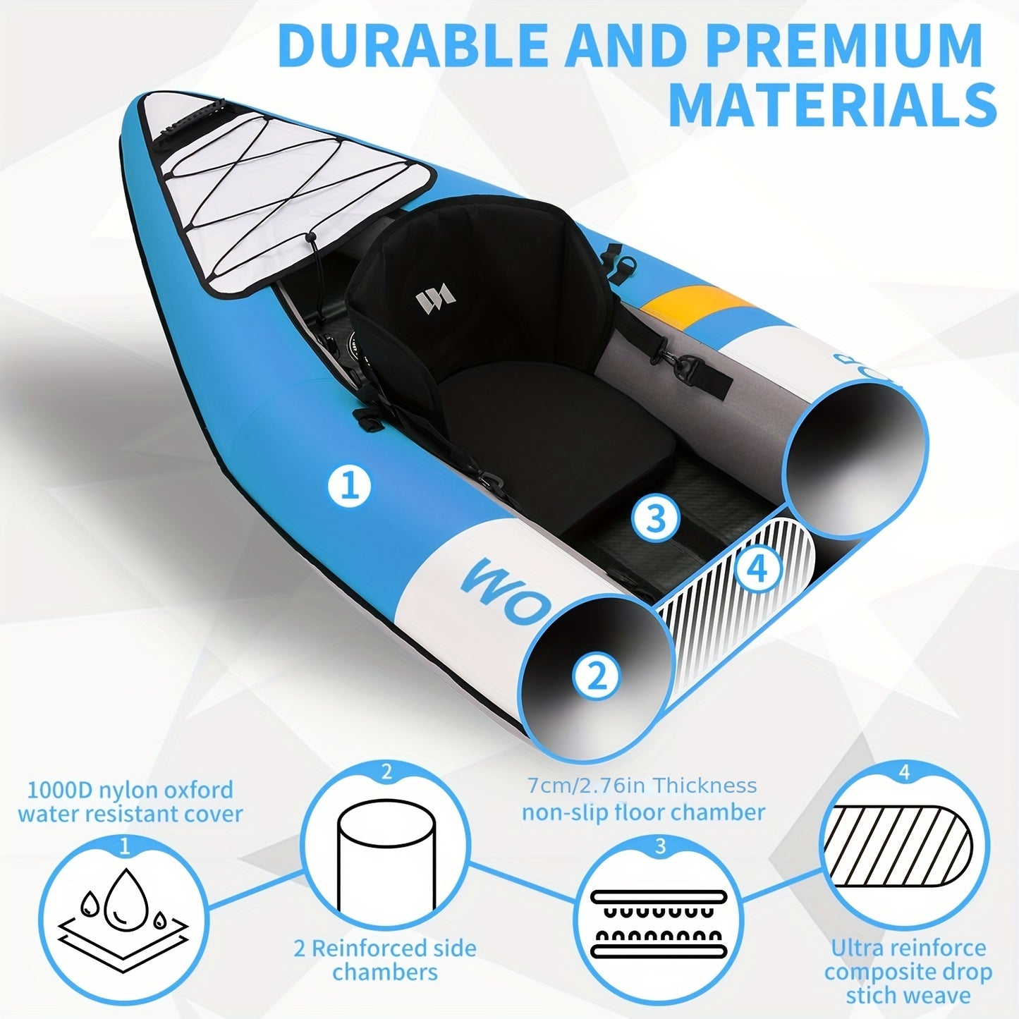 Beach Camp Inflatable Recreational Touring Kayak with EVA Padded Seats, 2 Person Tandem Inflatable Kayak with All The Accessories, Lake, River, and Ocean Kayaks Boat for Fishing, Travel, and Adventur