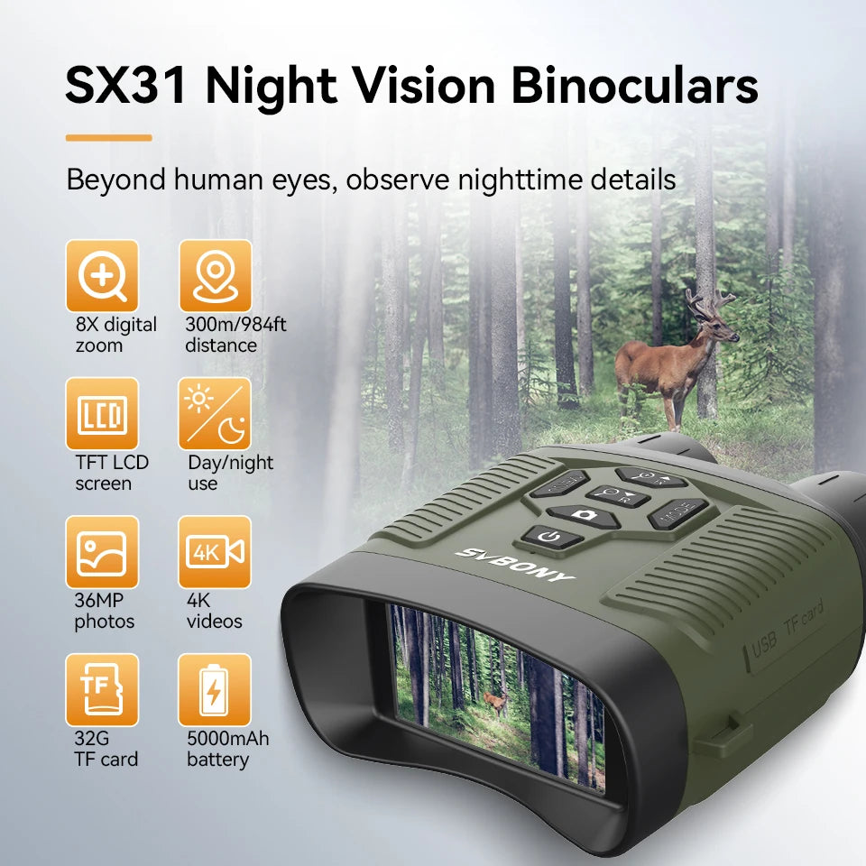 Beach Camp SX31 Zoom Digital Infrared Night Vision Binocular Telescope, for Hunting Camping Professional 4K Night Vision Device