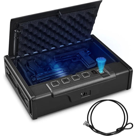 Biometric Gun Safe Box with Quick Access & Silent Operation  Fingerprint, Keypad and Key with Type C Emergency Power Port.