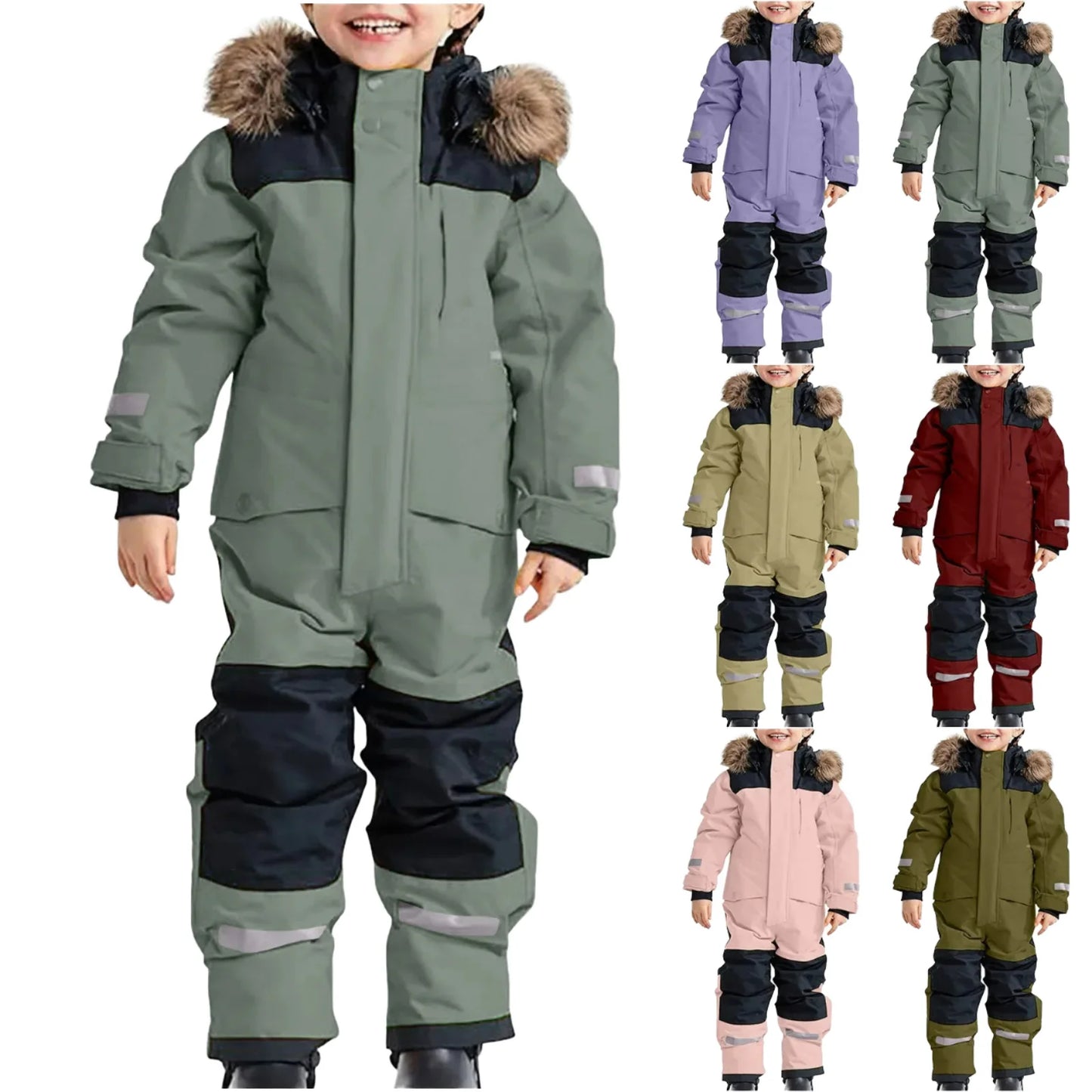 Beach Camp Autumn Winter Children Ski Jumpsuit Windproof Warm Outdoor Plastic Jacket Pants Boys Girls Skiing Snowboarding Suit