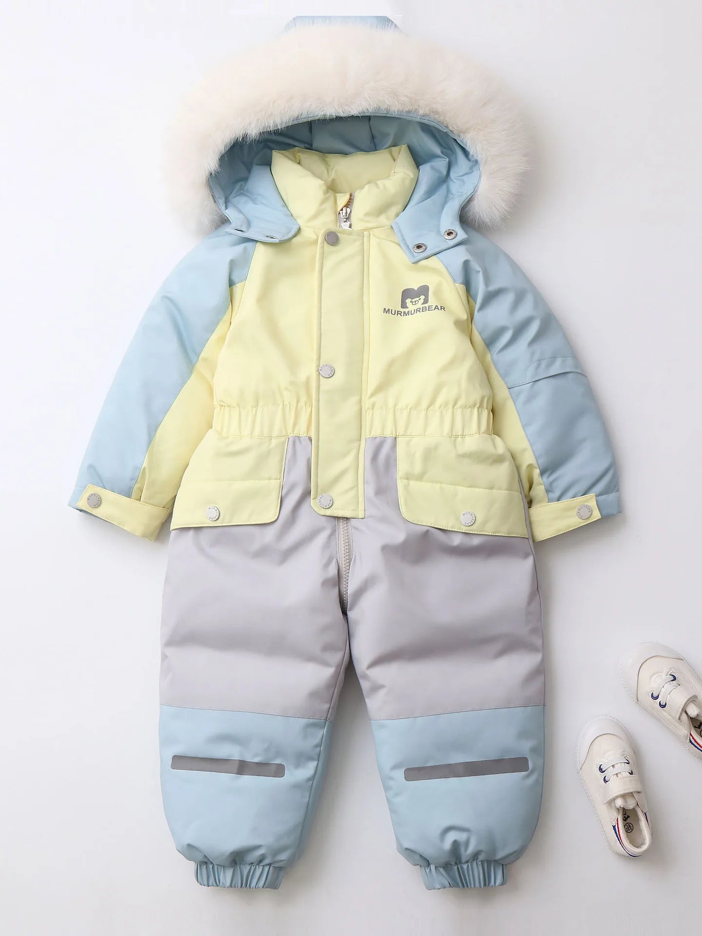 2025 Winter New Cross-Border Children's Jumpsuit Hooded Plus Velvet Padded Ski Suit with Zipper Closure for Baby Climbing