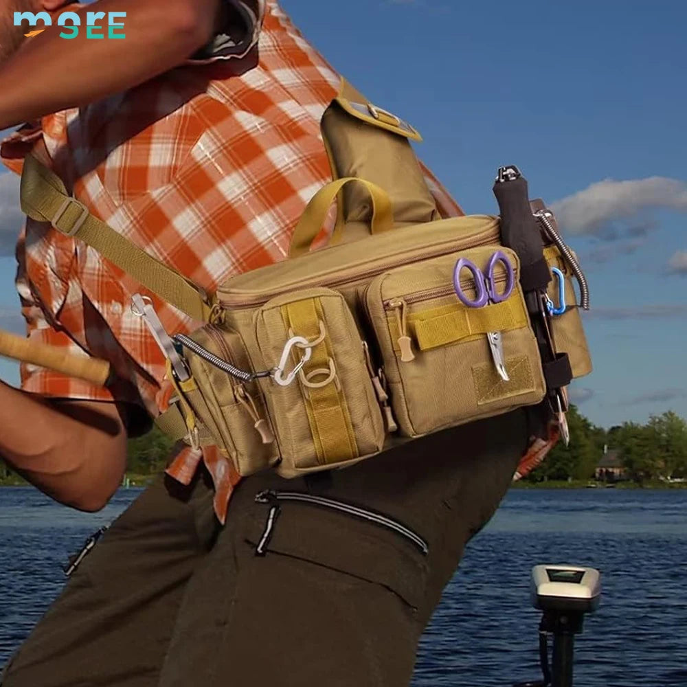 Beach Camp Selection D-Rings and Waist Strap Portable Fishing Tackle Bag Fly Fishing Bag Sling Pack Fishing Pack Waist Pack