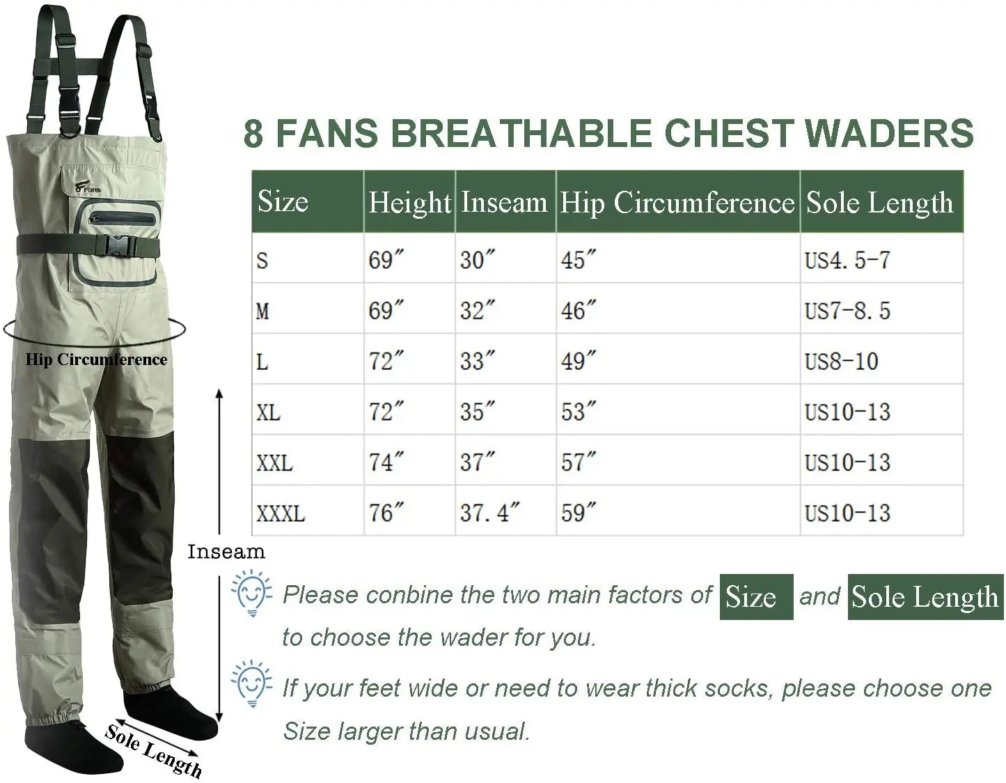 Beach Camp H-Back Fly Fishing Waders With Three-Layer Breathable and Waterproof Neoprene Outdoor Waders