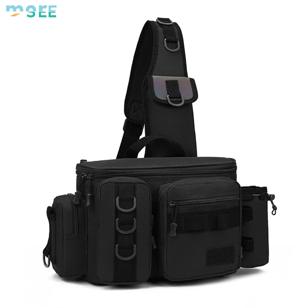 Beach Camp Selection D-Rings and Waist Strap Portable Fishing Tackle Bag Fly Fishing Bag Sling Pack Fishing Pack Waist Pack