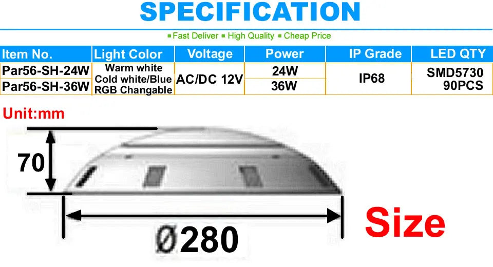 Beach Camp Swimming Pool Light 12V Ip68 Underwater Lamp 24W 36W Waterproof Leds SPA Lighting Pond RGB Warm/Cold White Led Piscina