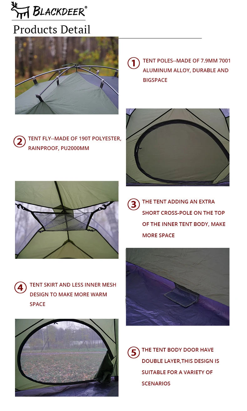 Beach Camp Blackdeer  3P Tent Backpacking Tent Outdoor Camping 4 Season Tent With Snow Skirt Double Layer Waterproof Hiking Trekking