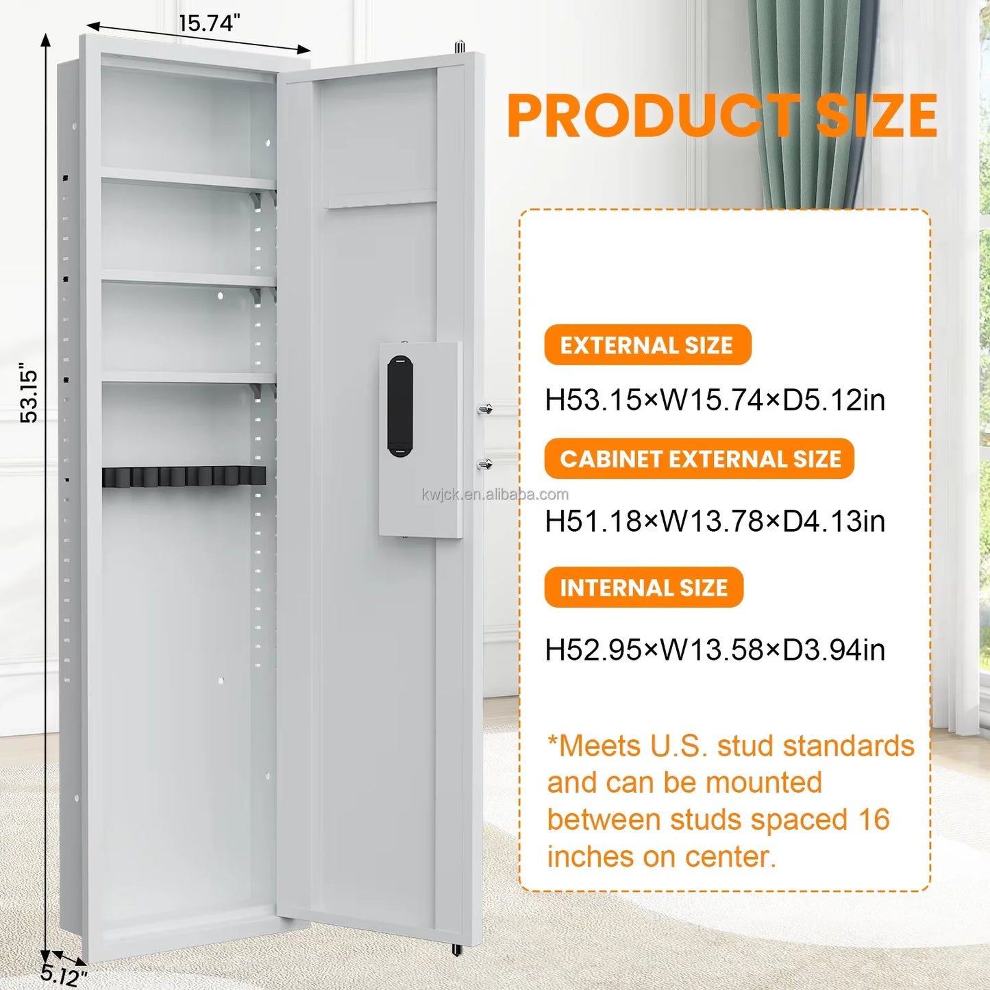 53" Hidden Wall Gun Safe with Adjustable Shelves Fingerprint Lock Wall Safe for Gun US Warehouse in Stock