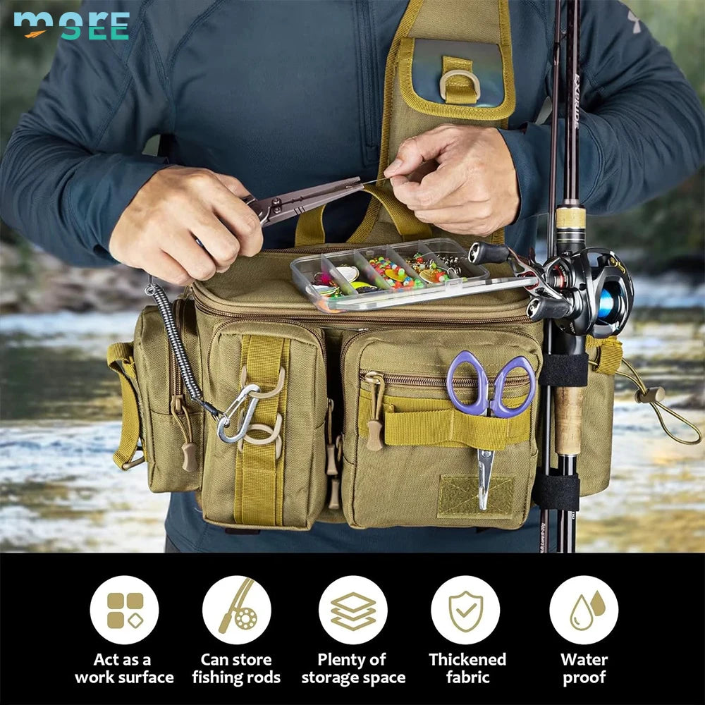 Beach Camp Selection D-Rings and Waist Strap Portable Fishing Tackle Bag Fly Fishing Bag Sling Pack Fishing Pack Waist Pack