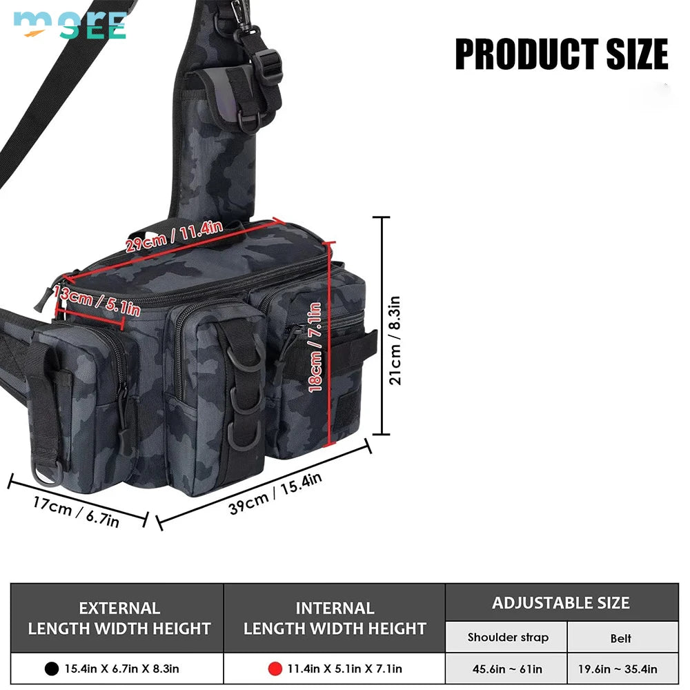 Beach Camp Selection D-Rings and Waist Strap Portable Fishing Tackle Bag Fly Fishing Bag Sling Pack Fishing Pack Waist Pack