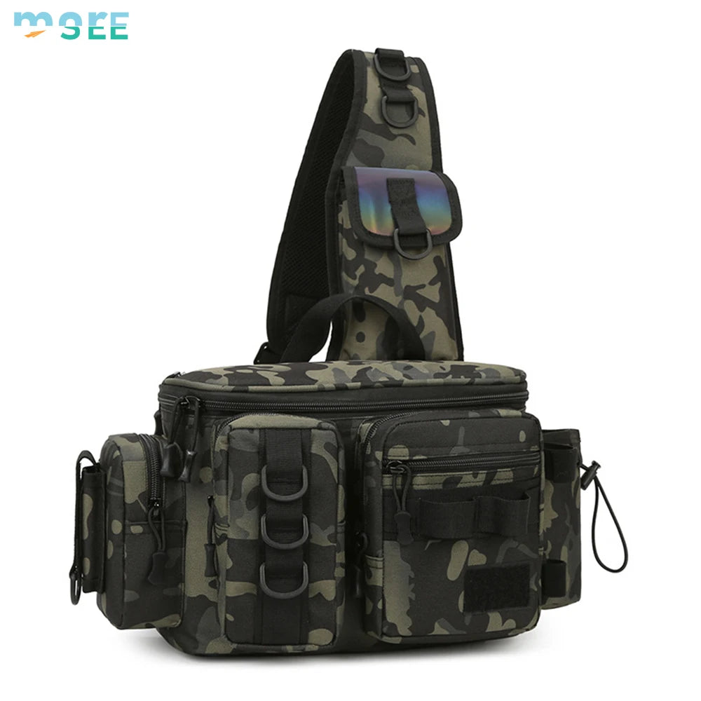Beach Camp Selection D-Rings and Waist Strap Portable Fishing Tackle Bag Fly Fishing Bag Sling Pack Fishing Pack Waist Pack