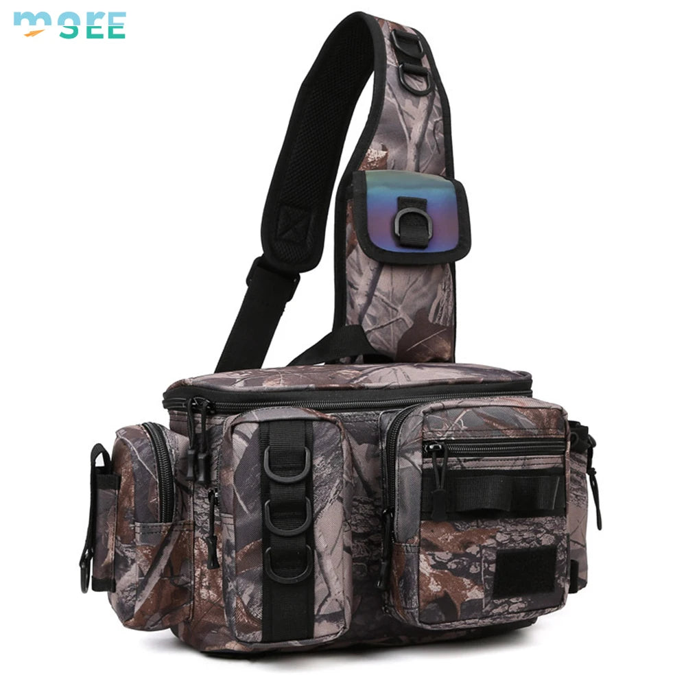 Beach Camp Selection D-Rings and Waist Strap Portable Fishing Tackle Bag Fly Fishing Bag Sling Pack Fishing Pack Waist Pack