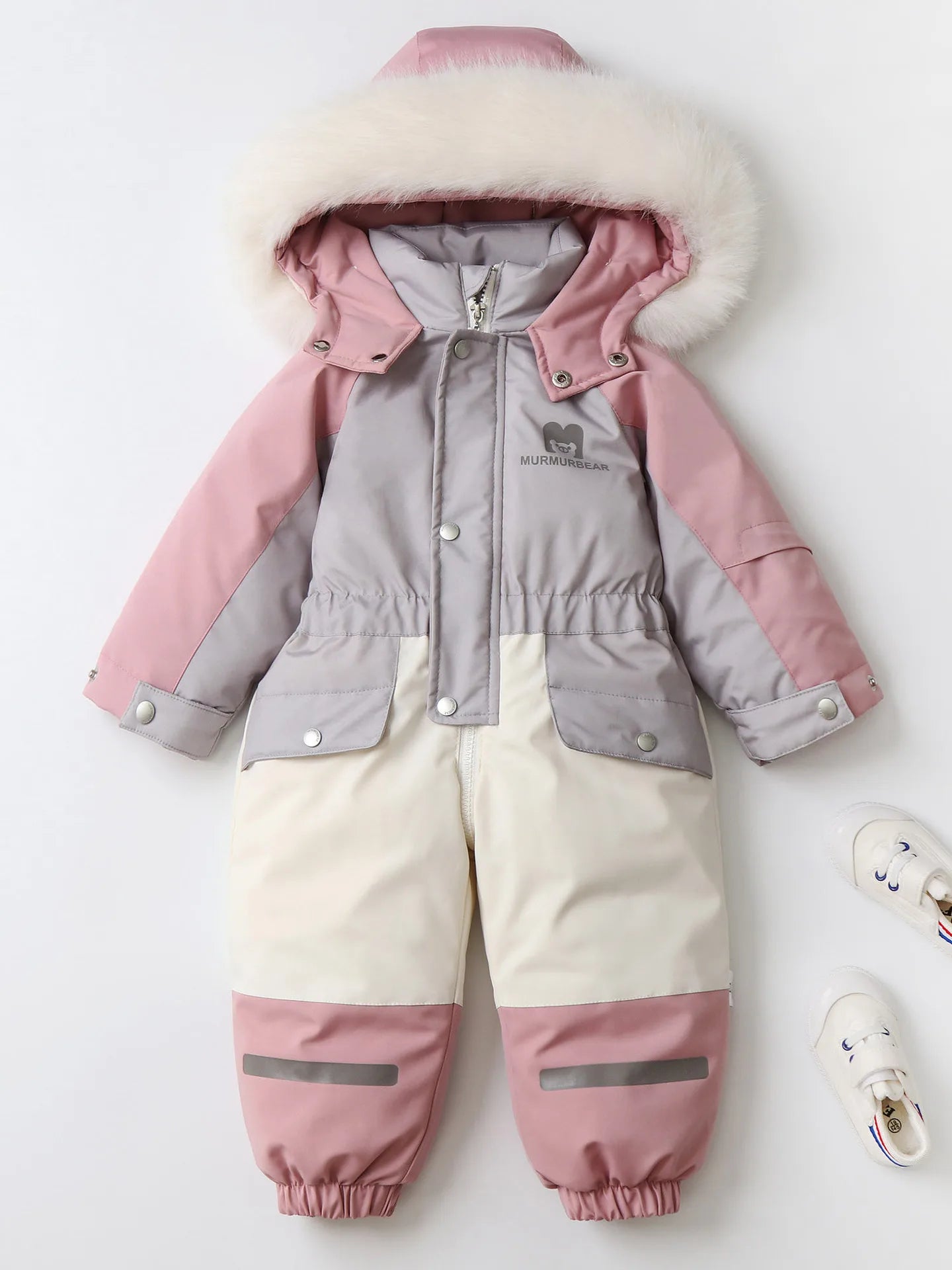 2025 Winter New Cross-Border Children's Jumpsuit Hooded Plus Velvet Padded Ski Suit with Zipper Closure for Baby Climbing