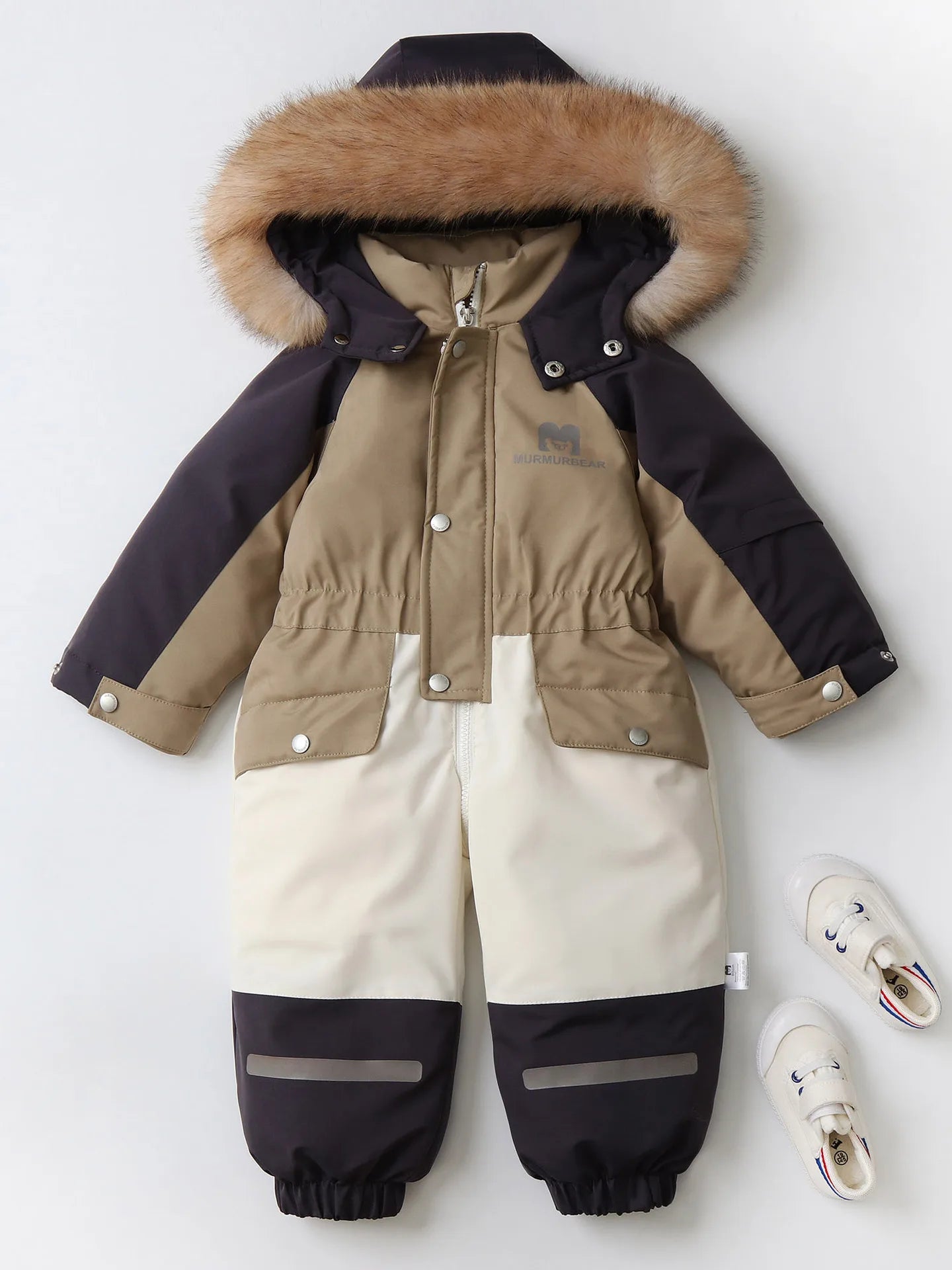 2025 Winter New Cross-Border Children's Jumpsuit Hooded Plus Velvet Padded Ski Suit with Zipper Closure for Baby Climbing