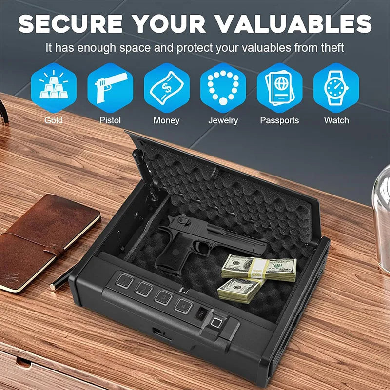 Biometric Gun Safe Box with Quick Access & Silent Operation  Fingerprint, Keypad and Key with Type C Emergency Power Port.
