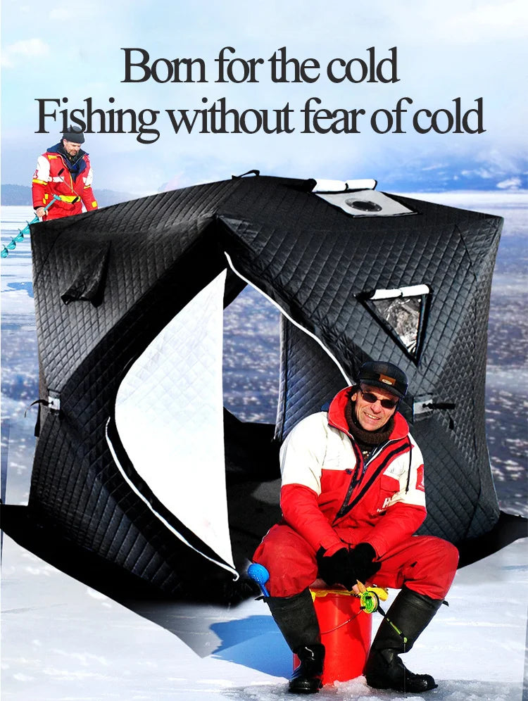 Beach Camp Pop-up Removable Tent with Roof Stove Jack, 3-4 Person Portable Cold-Proof Camping Ice Fishing Tent Black Without Bottom