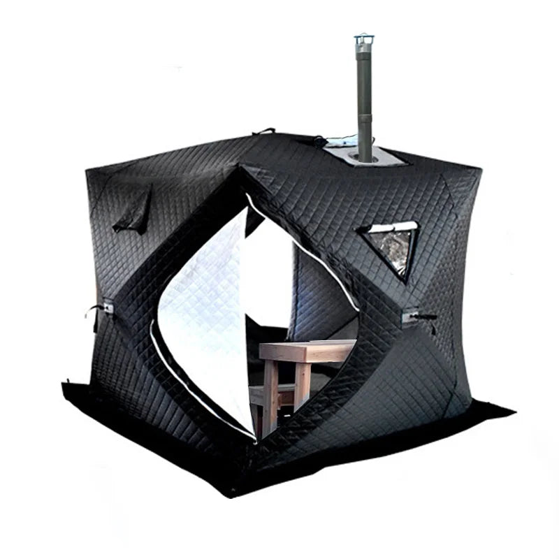 Beach Camp Pop-up Removable Tent with Roof Stove Jack, 3-4 Person Portable Cold-Proof Camping Ice Fishing Tent Black Without Bottom