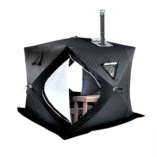 Beach Camp Pop-up Removable Tent with Roof Stove Jack, 3-4 Person Portable Cold-Proof Camping Ice Fishing Tent Black Without Bottom