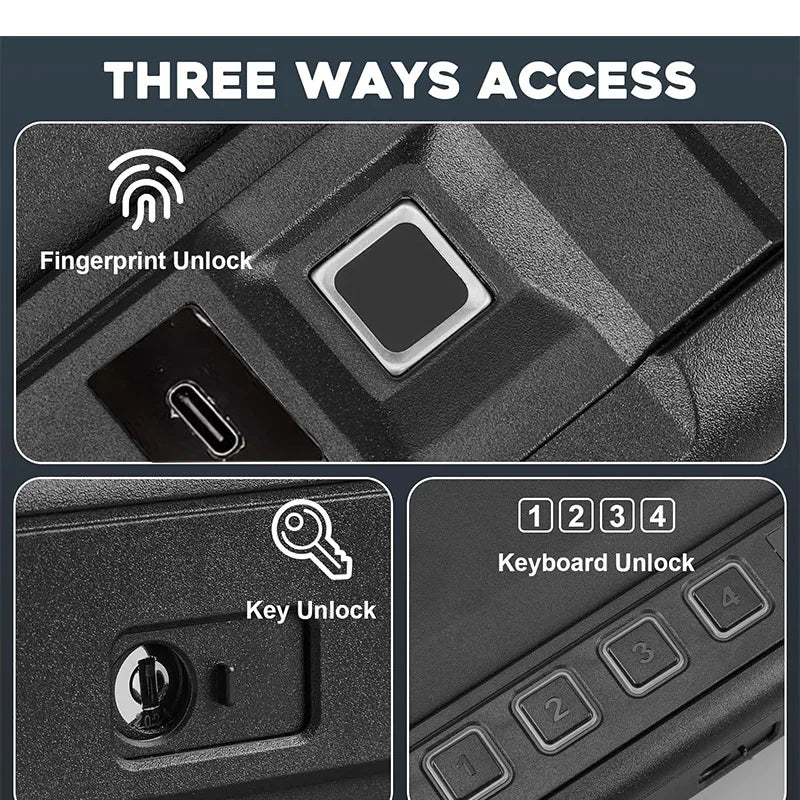 Biometric Gun Safe Box with Quick Access & Silent Operation  Fingerprint, Keypad and Key with Type C Emergency Power Port.