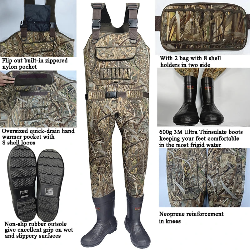 Beach Camp Neoprene Wader Custom Fly Fishing Chest Waders Waist Pack Belt Reed Pattern Camo Duck Hunting